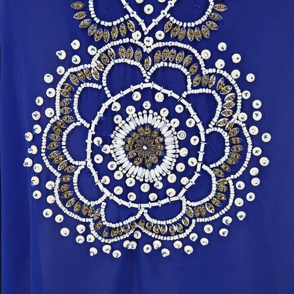 Chicos Top Womens Small Medium Blue Beaded Blouse Chiffon Lined Batwing Sleeves - Picture 10 of 13